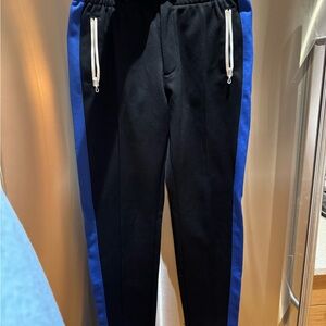 Black and Blue Track Pants with Zipper Pockets